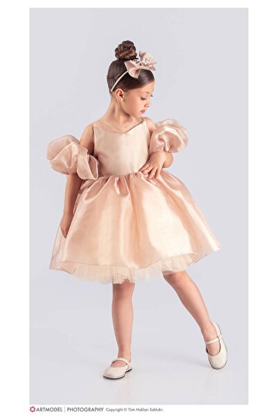 KOKOŞ BEBEK Girl's Evening Dress with Sleeve Detail and Crown - Age 6/10 - 31536