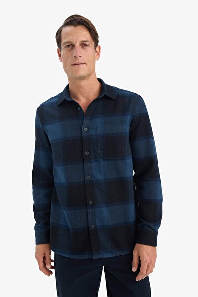 DeFacto Regular Fit Polo Yaka Kareli Flanel Uzun Kollu Gömlek E8242AX25AU