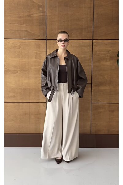 BELİZMOD New Season Oversized Belted Bomber Leather Jacket