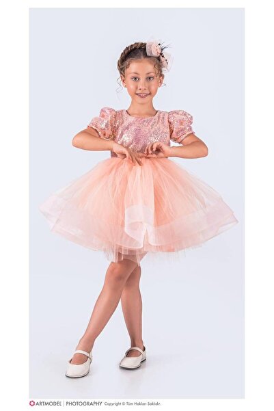 KOKOŞ BEBEK Sequin Sleeve Detailed Dress and Buckle - Age 3/10 - 31538