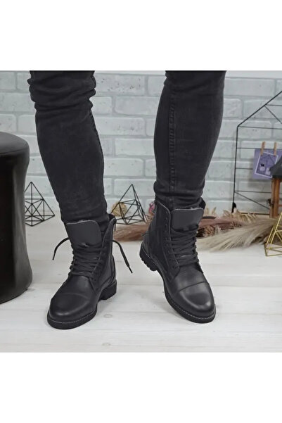 Piello Men's padded boots, made of genuine leather, Black