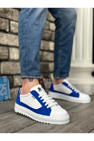 Generic Brand BA0323 BOA Thick Serrated High Sole White Blue Lace-Up Sports M...