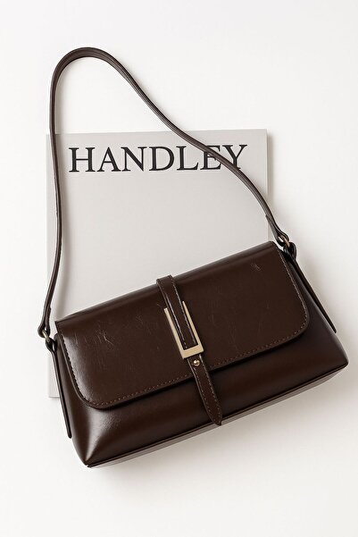 Handley Γυαλιστερή δερμάτινη τσάντα ώμου & χεριού με πολυτελή λεπτομέρεια με ...