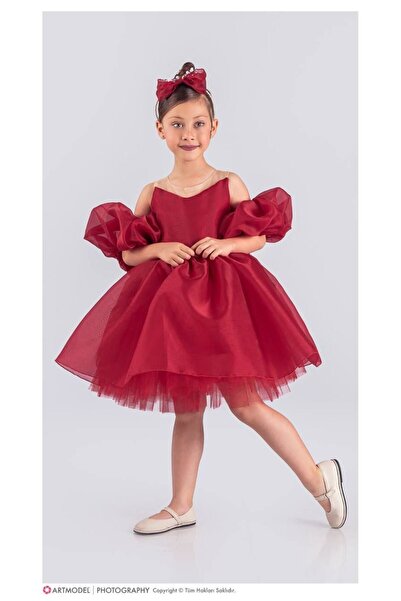 KOKOŞ BEBEK Kol Detaylı Kız Çocuk Abiye Elbise ve Taç - 6/10 Yaş - 31536