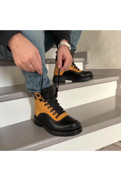 Piello Men's padded boots, with velour inserts, Black