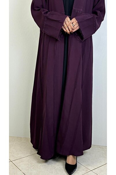 REİNA Purple summer crepe abaya with elegant thread details and a scarf