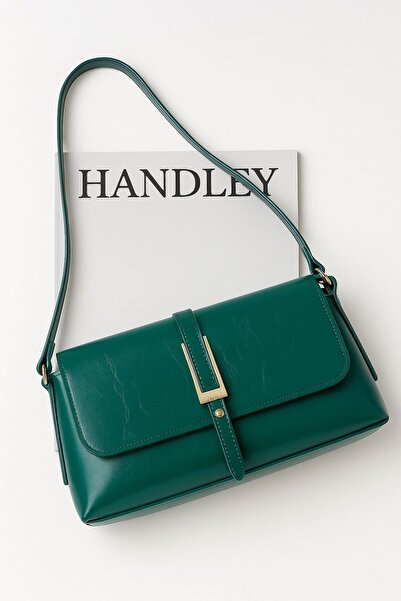 Handley Γυαλιστερή δερμάτινη τσάντα ώμου & χεριού με πολυτελή λεπτομέρεια με ...