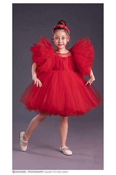 KOKOŞ BEBEK Kol Kabartmalı Kız Çocuk Abiye Elbise ve Taç - 3/10 Yaş - 31537