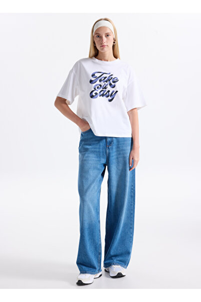 ONLY Standart Bel Geniş Paça Rahat Açık Mavi Kadın Denim Pantolon ONLPAULINA HW BAGGY WIDE DNM CRO