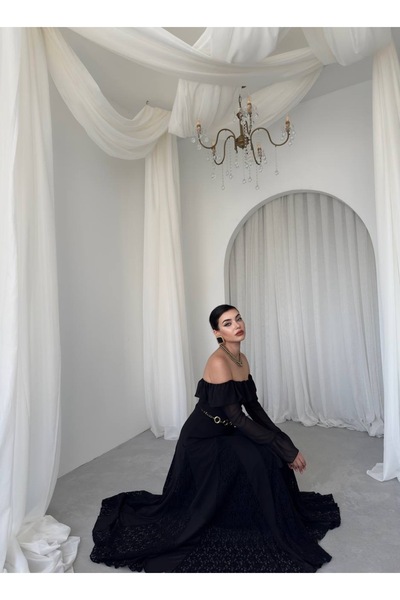 ETİKAFASHION Tasarım Dantel Detaylı Şifon Straplez Elbise