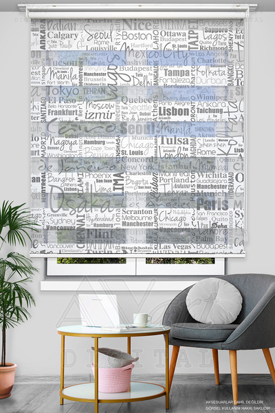 Avart Digital Dünya Şehirleri Basklı Zebra Stor Perde - Gri - Dijital Baskılı...