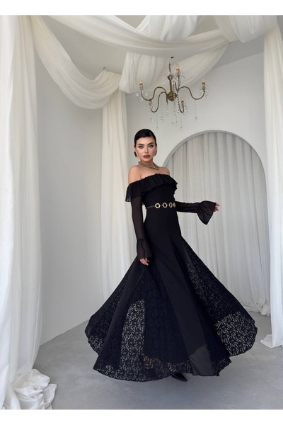 ETİKAFASHION Tasarım Dantel Detaylı Şifon Straplez Elbise