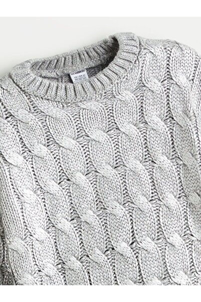 LC Waikiki Lcw Eco Crew Neck Hair Braid Patterned Girls' Knitwear Sweater