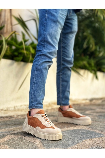 aradimtaradim Ba0802 Boa Tan Suede High Sole Men's Casual Shoes