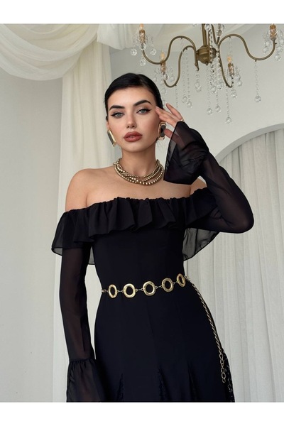 ETİKAFASHION Tasarım Dantel Detaylı Şifon Straplez Elbise