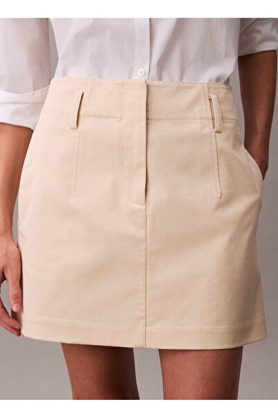 Calvin Klein Jeans Standart Bel Bej Kadın Düz Kısa Etek LV044C649GPB5