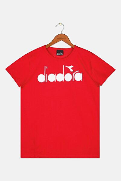 Diadora Kids Girl Crew Neck Cap Sleeve Brand Logo Tops, Red/White