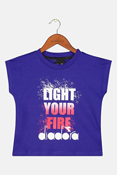 Diadora Kids Girl Round Neck Short Sleeve Printed T-Shirts, Violet Combo