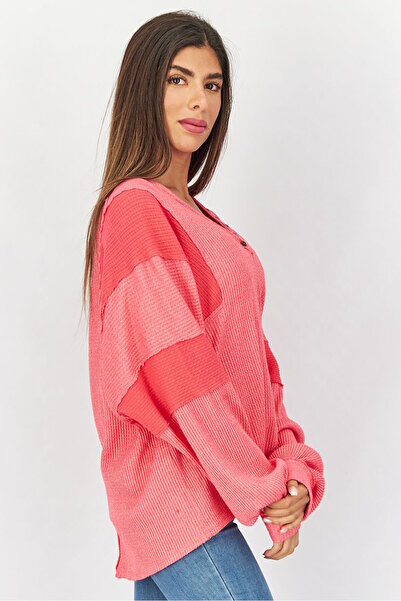 Free People Women Long Sleeve Textured Sweater, Red