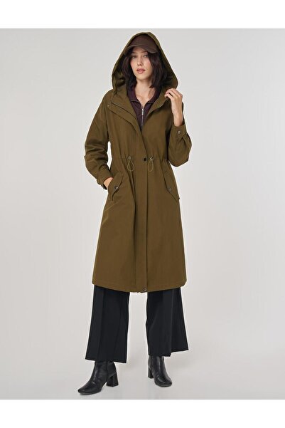 Kayra Off-Shoulder Trench Coat Khaki