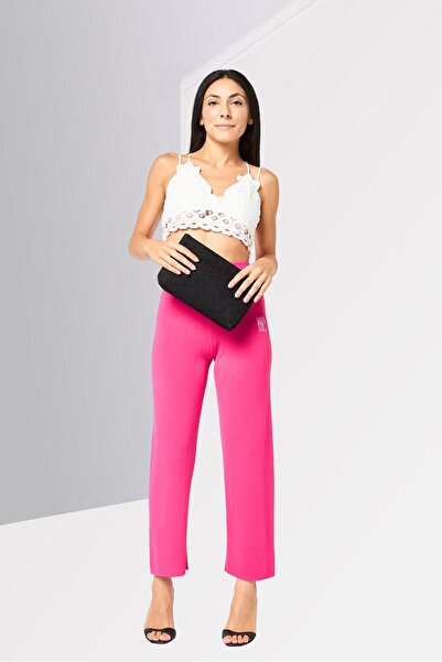 Karl Lagerfeld Women Regular Fit Embroidered Logo Wide Leg Pants, Pink
