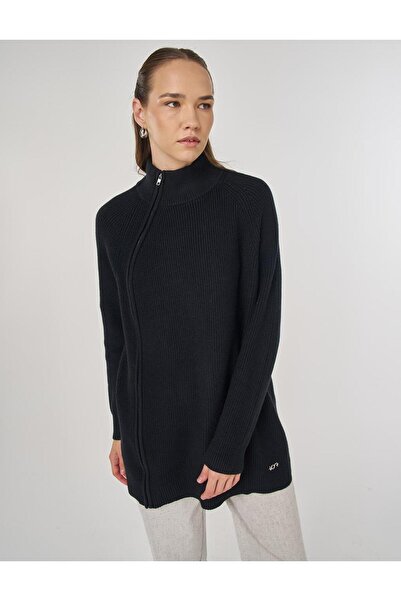 KYR Zipper Detailed Viscose Knitwear Tunic Black