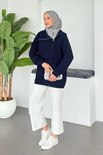 Şulemoda Giyim سترة سيلانيك بسحاب جانبي باللون الأزرق الداكن