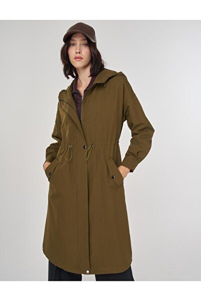Kayra Off-Shoulder Trench Coat Khaki