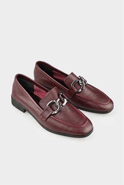 Elle Shoes Bordo Deri Kadın Günlük Ayakkabı