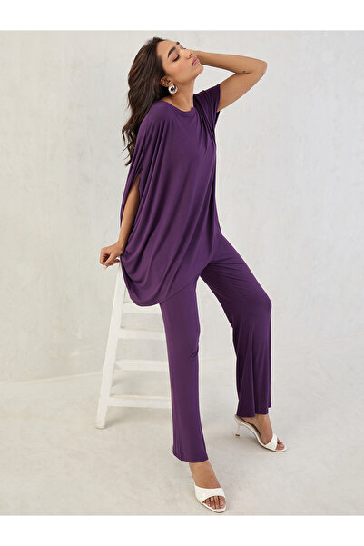 Femmella By Styli Purple Knit Flared Pants