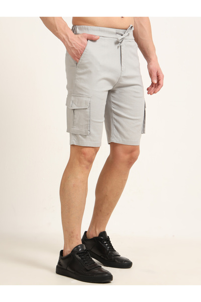 Bushirt By Styli Grey Cargo Linen Shorts