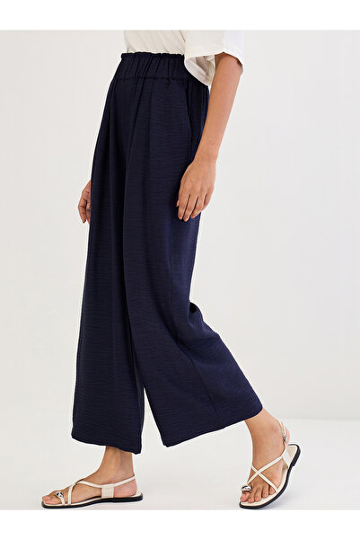 Femmella By Styli Navy Blue Wide Leg Pleat Detail Pants