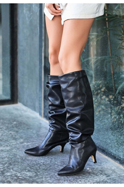 bulishop Lvsqvr Zelya Black Leather Heeled Boots (232524) (Size: 36)