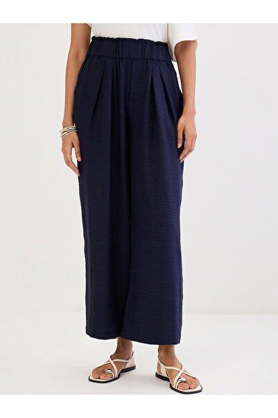 Femmella By Styli Navy Blue Wide Leg Pleat Detail Pants