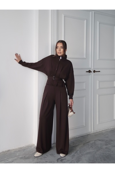 Paw Garage Γυναικείο σετ Zenya με μαλακή υφή με φερμουάρ και πλισέ παντελόνι με φερμουάρ