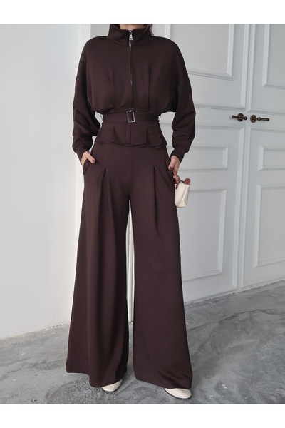 Paw Garage Γυναικείο σετ Zenya με μαλακή υφή με φερμουάρ και πλισέ παντελόνι με φερμουάρ