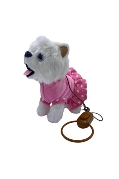 OEM Cățeluș interactiv Lolly cu lesă, merge și latră, alb cu costum roz, 23 c...