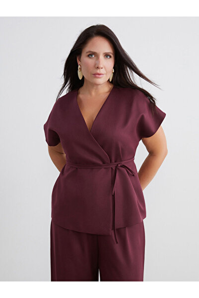 LC Waikiki Plus Size Double Breasted Collar Belted Blouse