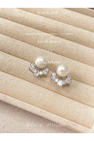 Take Two By Styli Silver Faux Pearl Decor Stud Earrings