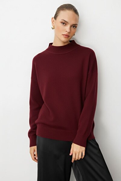 Mizalle Basic Yarım Balıkçı Bordo Triko Kazak