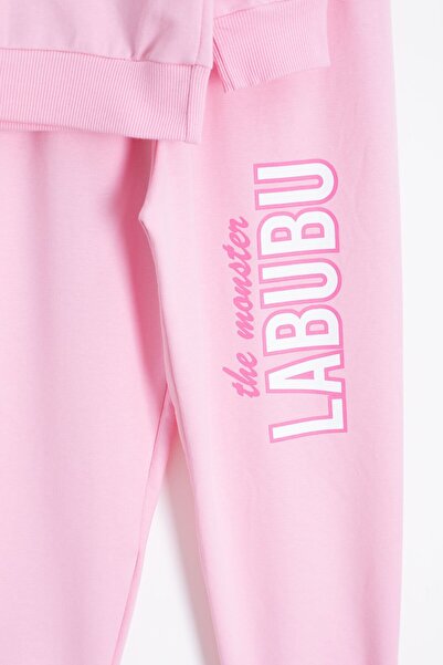 Cansın Mini Σετ αθλητικής φόρμας για κορίτσια με ροζ χαρακτήρες με λαιμόκοψη 23275