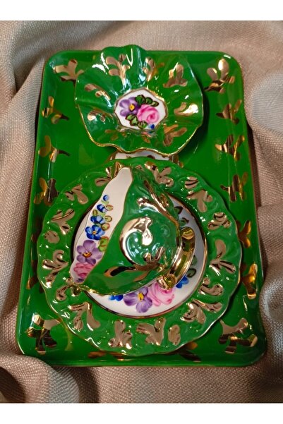 BY.RAYKA PORSELEN El Dekor Süli̇man Porcelain Hand Painted Single Person Coffee Cup Set