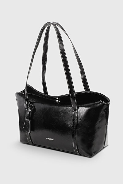 Housebags Rugan Siyah Kapaklı Bowling Omuz Çantası 270