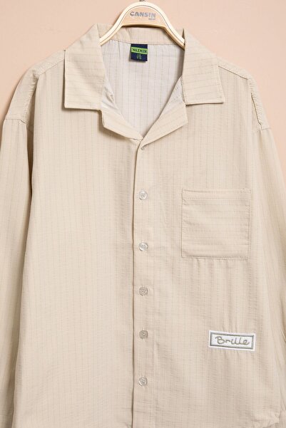 Cansın Mini Krem Çizgili Gömlekli Paraşüt Pantolonlu Erkek Çocuk 2li Takım 23262