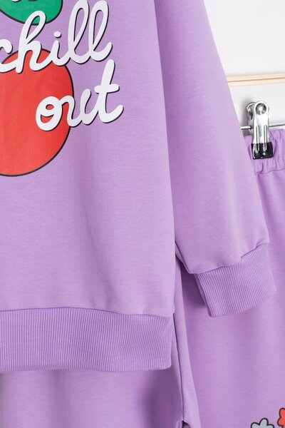 Cansın Mini Σετ αθλητικής φόρμας με λαιμόκοψη ποδηλάτου Lilac Girl's Cherry Character με τύπωμα 23271