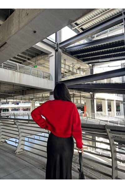 Modafeminen Flexible Three Thread Fabric Crew Neck Front Print Detailed Sweat 583045 Red