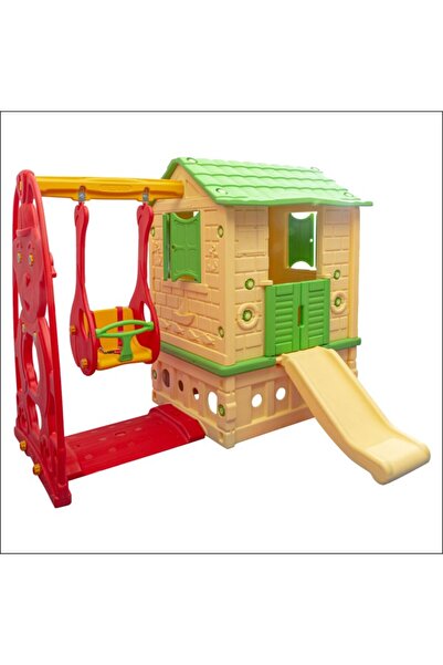 KingKids King Ev Kaydıraklı Salıncaklı Oyun evi Krem