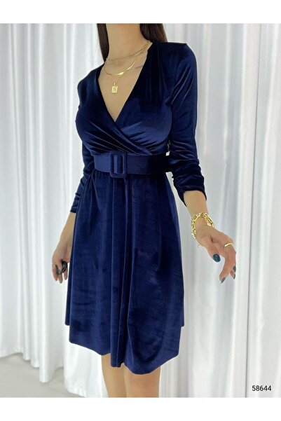 Modafeminen Μίνι φόρεμα Leova με λεπτομέρεια από βελούδο 58644 ΣΚΟΥΡΟ ΜΠΛΕ