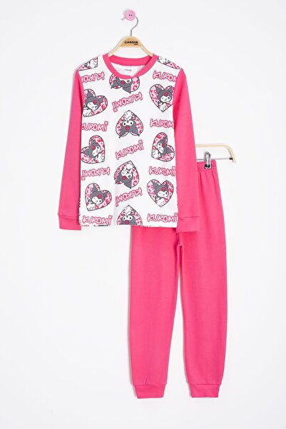 Cansın Mini Σετ πιτζάμες για κορίτσια με σχέδιο με καρδιές φούξια 23260