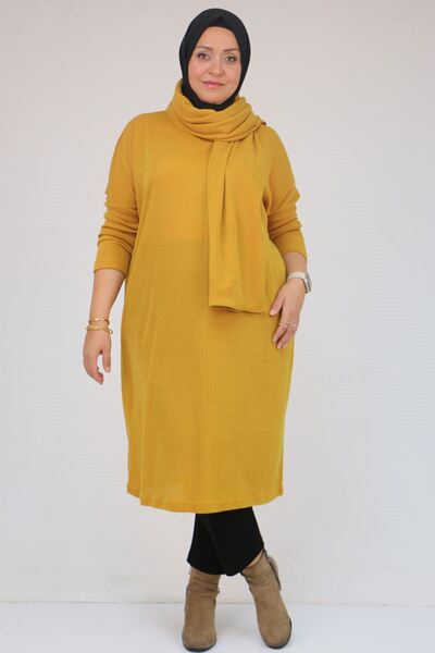 Eslina 58158 Plus Size Mir Tunic with Scarf Model - Mustard